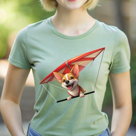 A Chihuahua happily hang gliding, conveying a sense of adventure and fun